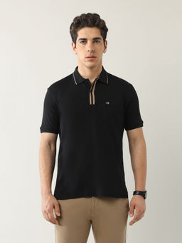 Arrow Sports - Men Black Regular Fit Cotton Front Pocket Polo T-Shirt