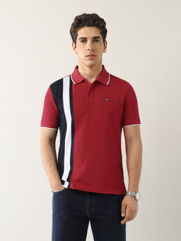Arrow Sports - Men Red Colorblocked Regular Fit Polo T-Shirt