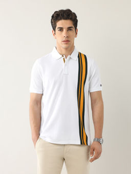 Arrow Sports - Men White Vertical Stripes Regular Fit Polo T-Shirt