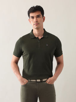 Arrow Sports - Men Green Cotton Textured Polo T-Shirt