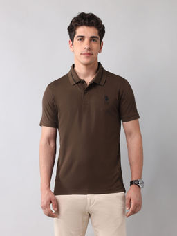 U.S. Polo Assn. Denim Co. - Men Brown Solid Slim Fit Polo T-Shirt