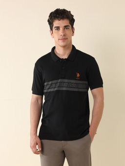 U.S. POLO ASSN. - Men Black Printed Modern Polo T-Shirt