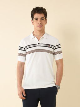 U.S. POLO ASSN. - Men White Horizontal Stripes Polo T-Shirt
