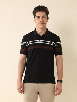 U.S. POLO ASSN. - Men Black Horizontal Stripes Polo T-Shirt
