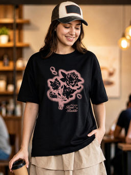 Bewakoof - Women's Black Rebel Printed Oversized T-Shirt
