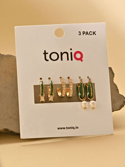 ToniQ - Green Gold Plated Crystal Studded Hoop Earrings
