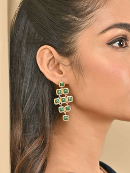 ToniQ - Emerald Edge Gold Geometric Drop Earrings
