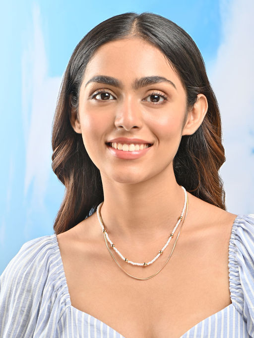 ToniQ Gold-Plated White Beaded Chain Layered Necklace