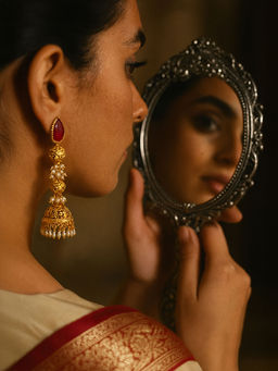 Kalakrith Milano - Women Kirti Long Ruby Jhumka Earrings