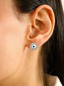 METALM - Sparkling CZ Diamond Protective Silver Jewellery Evil Eye Stud Earrings