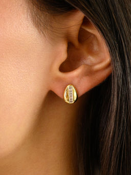 METALM - 925 Silver Gold Plated Dainty Emerald Cut CZ Diamonds Studs Earrings