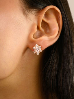 METALM - Women Rose Gold 925 Silver American Diamond Stud Earrings