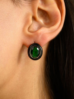 METALM - Enamel Work Green CZ Diamond Stud Earrings