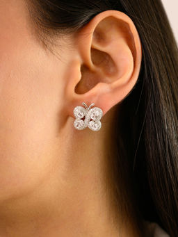 METALM - White Gold Finish 925 Silver CZ Diamond Butterfly Stud Earrings