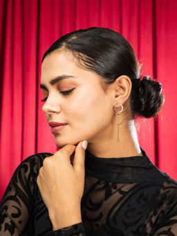 Niscka - Gold Plated Geometric Long Drop Earrings