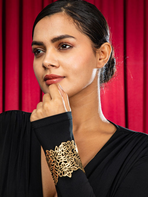 Niscka Gold Plated Floral Wide Cuff Bracelet
