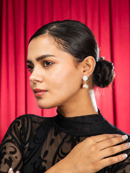 Niscka - Gold Plated Peach Faux Pearl and CZ Earrings