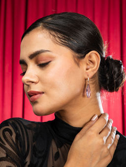 Niscka - Women Gold Plated Purple Translucent Stone Earrings