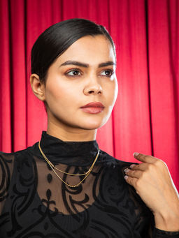 Niscka - Gold Plated Double Layered Beaded Chain Necklace