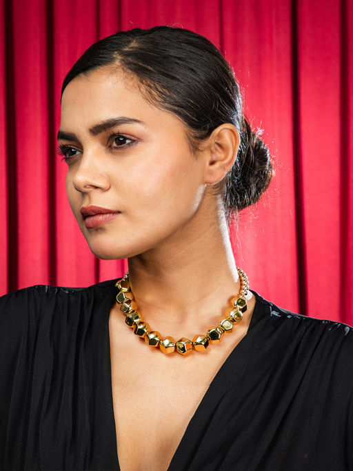 Niscka Gold Plated Large Beads Necklace