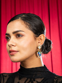 Niscka - Womens Vibrant Royale Multi-Color White CZ Kundan Earrings