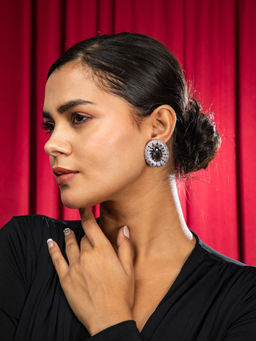 Niscka - Midnight Shine Oval American Diamond Earrings