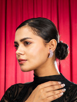 Niscka - Lunar Glow Rose Gold American Diamond Crescent Stud Earrings