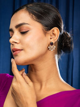 Niscka - Royal Bloom Kundan Purple Stone Stud Earrings