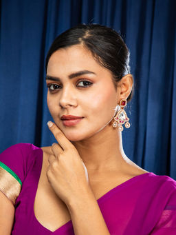 Niscka - Regal Ruby Kundan Statement Drop Earrings