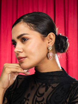 Niscka - Radiant Kundan Pink Gold Resin Art Drop Earrings