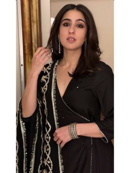 Ghoomar Jaipur - Black Angrakha Kurta with Pant and Dupatta (Set of 3)
