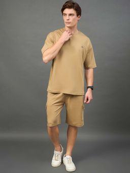 Club York - Light Brown Solid Over Size T-Shirt