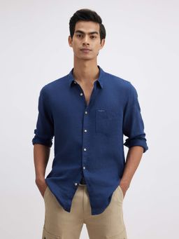 Pepe Jeans - Men's Blue Full Sleeves Pure Linen Shirt