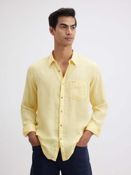 Pepe Jeans - Men's Yellow Full Sleeves Pure Linen Shirt