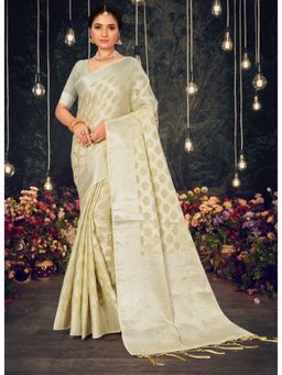 Sangam Prints - Beige Woven Work Traditional Tassels Saree with Unstitched Blouse