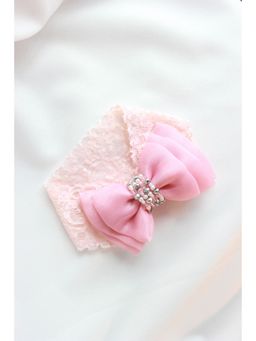 Choko - Kids Adjustable Lace Bow Hairband with Pearls and Silver Crystals-Pink