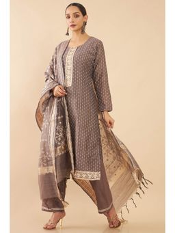 Soch - Women Brown Woven Dress Material (Set of 3)