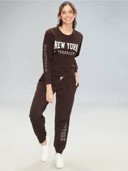 LOTIK - Women Brown Lycra Top with Joggers
