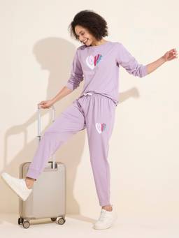 LOTIK - Women Purple Lycra Top with Joggers