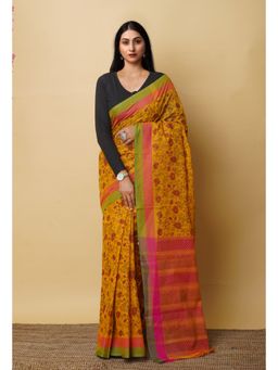 Unnati Silks - Yellow Pure Printed Mangalgiri Cotton Saree with Unstitched Blouse-UNM76972
