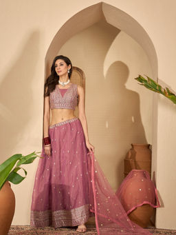 Stylum - Pink Net Choli With Lehenga & Dupatta