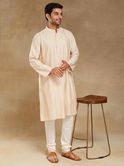 Fabindia - Beige Viscose Silk Pintucks Long Kurta