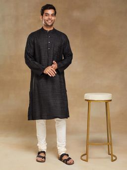 Fabindia - Black Viscose Blend Dobby Long Kurta