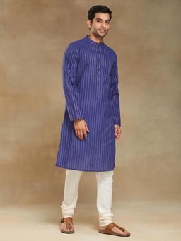 Fabindia - Blue Cotton Blend Hand Block Printed Long Kurta