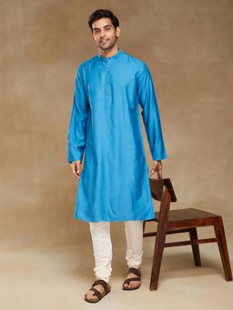 Fabindia - Blue Viscose Silk Slim Fit Long Kurta
