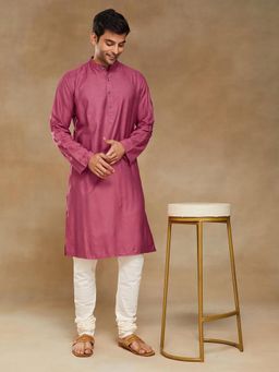 Fabindia - Mauve Viscose Silk Slim Fit Long Kurta