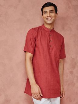 Fabindia - Maroon Cotton Dobby Short Kurta