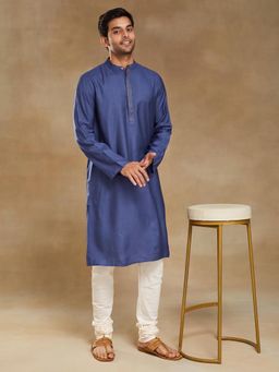 Fabindia - Blue Silk Slim Fit Long Kurta