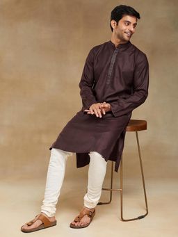 Fabindia - Wine Silk Slim Fit Long Kurta