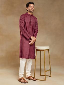 Fabindia - Wine Viscose Silk Solid Long Kurta